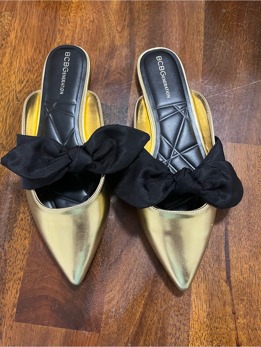 BCBGeneration Gold Pointed Bow Slip-On Mules